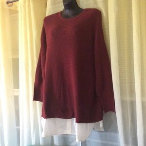 ✅NWT Sweater with white shirt tail at hem burgundy